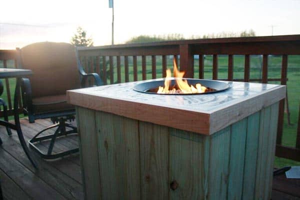 Wooden fire pit on deck