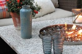 DIY fire pit in outdoor table