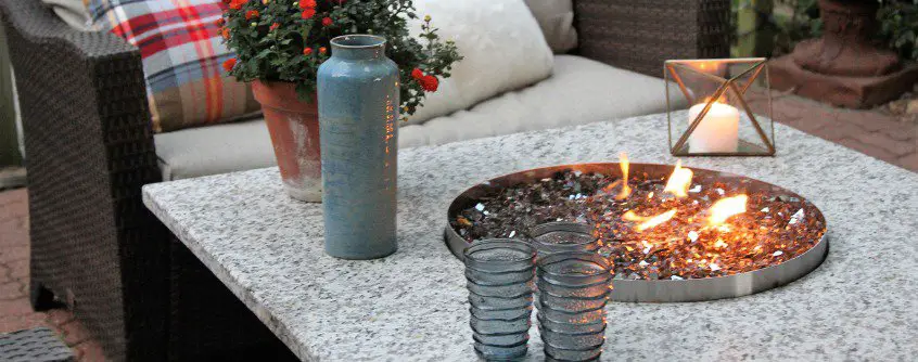 DIY fire pit in outdoor table